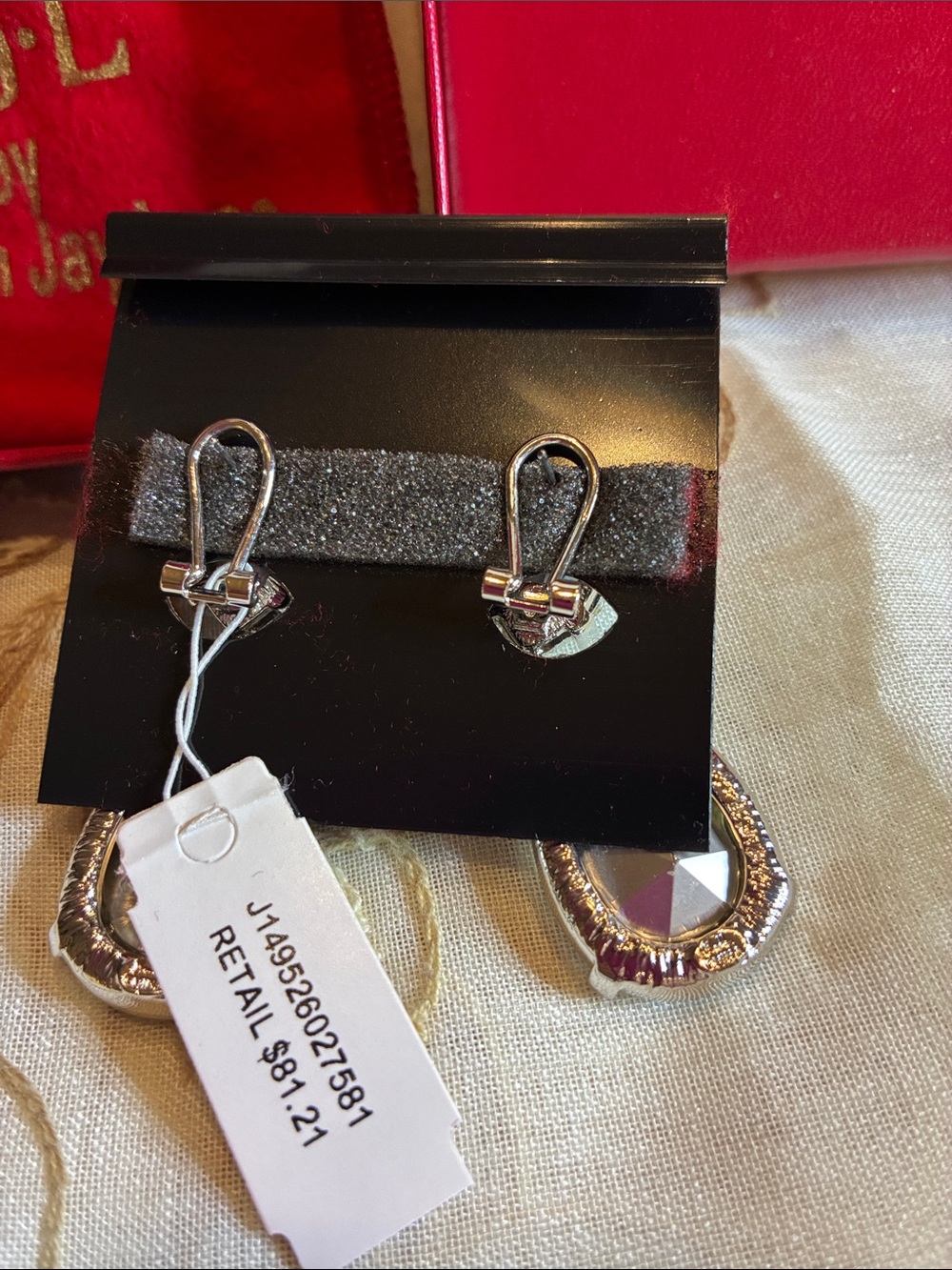 Kenneth Jay Lane Clear Crystal Teardrop Dangle pierced Earrings - Picture 3 of 4